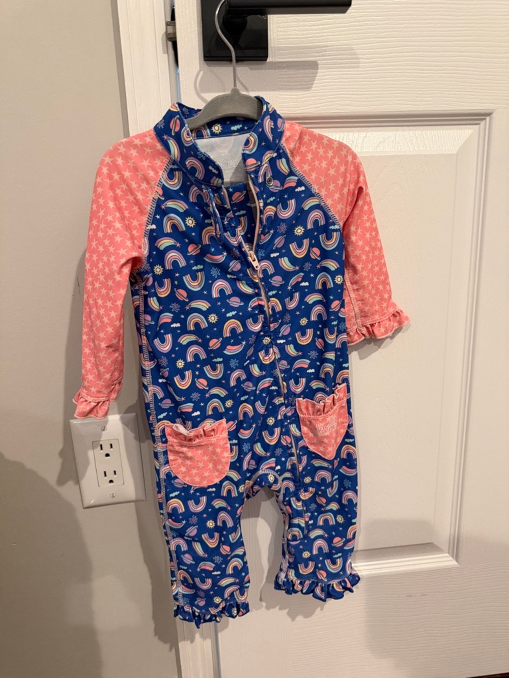 Girls' Rainbow Print One-Piece Swimsuit - Pink & Blue